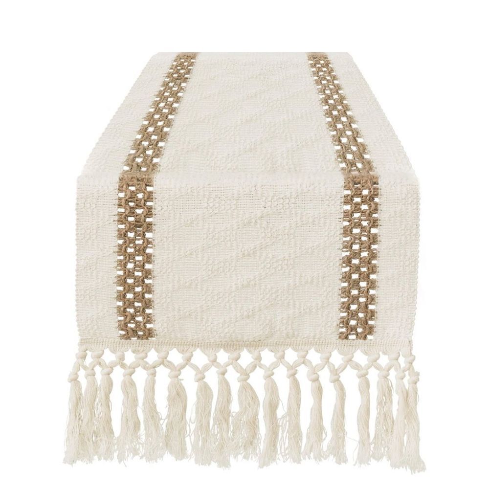 DNNCHA Table Runner Natural Burlap Farmhouse with Tassels Boho Rustic Wedding 10